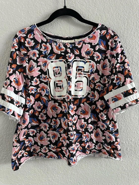 Maeve Anthropologie Floral Graphic Tee 86 Short Sleeve Top Black Pink Size Large - Picture 1 of 9